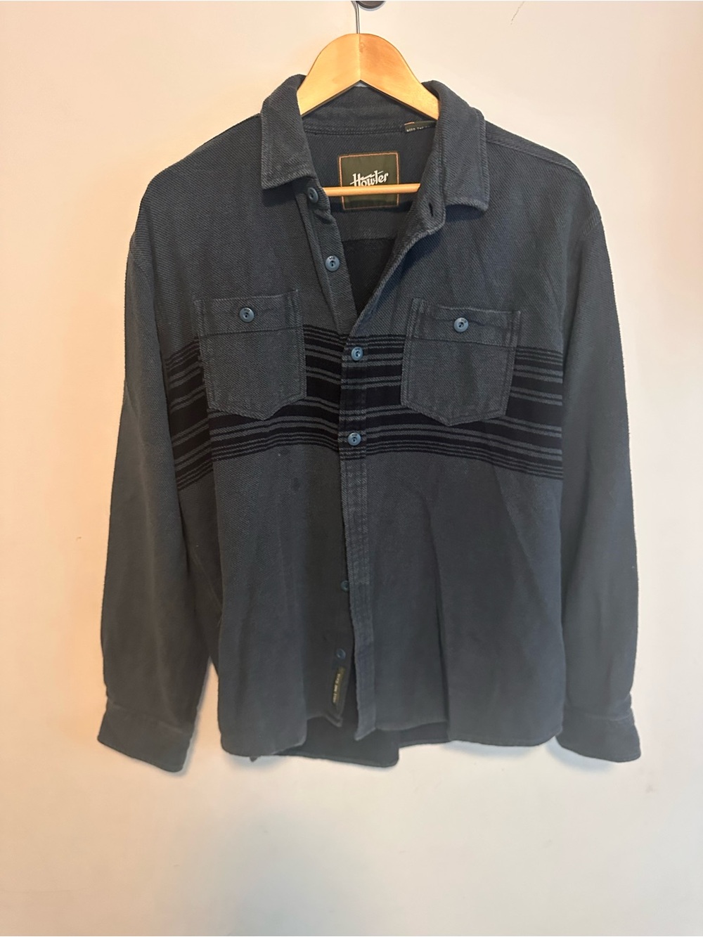 Howler Brothers Navy Button-Down Shirt with Black Stripe Detail